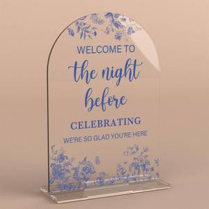 lot 20282 image: Acrylic Wedding Signs, Dusty Blue Wedding Decor, Blue Weddings Decor, Modern Calligraphy Arch Acrylic Table Top Sign for Weddings Parties Dinners - Welcome to The Night Befor (Clear)