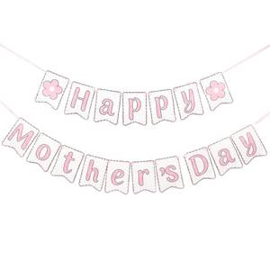 lot 20311 image: Happy Mothers Day Banner - Pre-assembled Mothers Day Decorations for Party, Motherfts Day Best Mom Ever Flower Sign Bunting Garland for Home Fireplace Wall Office Photo Props Pink