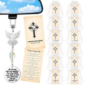 lot 20319 image: Kenning 12 Sets Christian Church Gifts Bulk for Men Angel Christian Party Favor Baptism Gifts Bible Car Charm Rear View Mirror Accessories Matthew 28 20 Card Bags Pastor Appreciation Favor