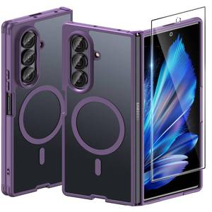 lot 20329 image: Halokin Magnetic for Samsung Galaxy Z Fold 7 Case with Screen Protector, Compatible with MagSafe Slim Translucent Matte Shockproof Case for Samsung Z Fold 7, Fold7 Hard PC Thin Phone Cover, Purple