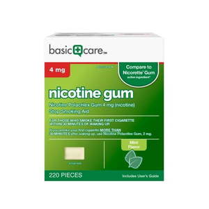 lot 20375 image: Basic Care Nicotine Polacrilex Gum, Mint Flavor, 4 mg, 220 Count