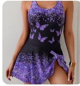 lot 2157 image: Ladies purple flower swimsuit black bottom 16 w