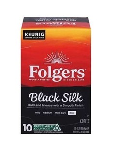 lot 2180 image: Folgers Black Silk K-Cup Coffee Pods 10 Count Dark Roast