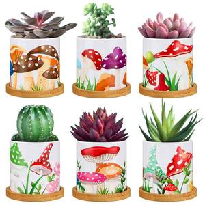 lot 1882 image: Gejoy 6 Pcs Colorful Mushrooms Planters Cute Mushroom Planter Pot with Removable Bamboo Trays Succulent Pots Vintage Retro Flower Plant Pots for Gift Ideas Indoor Outdoor