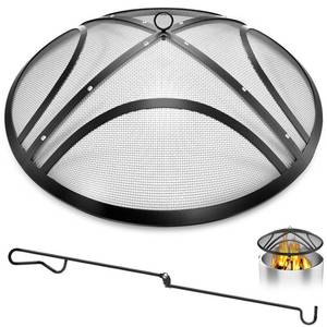 lot 1883 image: TUSGENK ARC Fire Pit Spark Screen, 24 Inch with Handle & Poker