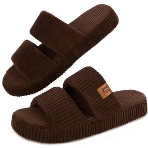 lot 1890 image: LongBay Slippers for Women Memory Foam Open Toe Slide Indoor House Shoes Slip On Bedroom Comfy Gift Brown, 9-10