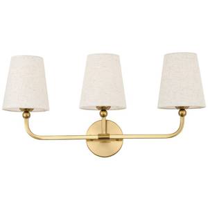 lot 1893 image: METWET 3-Light Brushed Gold Bathroom Vanity Light with Linen Fabric Shade