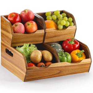 lot 1894 image: NAGAWOOD Acacia Wood Pantry Storage Bins - Stackable Open Front Kitchen Baskets for Potato, Onion, Fruit, Vegetable, and Bread Storage, Wood Organizer for Pantry (Warm Acacia)