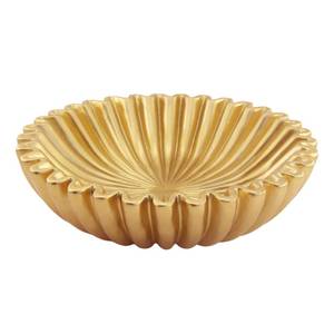 lot 1901 image: Plukers 11 Large Ruffle Decorative Fruit Bowl for Entryway Coffee Table Scalloped Purse Key Holder Kitchen Countertop Console Modern Organic Home Decor,Gold
