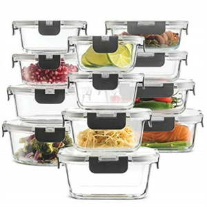 lot 1906 image: 24-Piece Superior Glass Food Storage Containers Set - Newly Innovated Hinged BPA-free Locking lids - 100% Leak Proof Glass Meal Prep Containers  Great on-the-go & Freezer to Oven Safe Food Containers