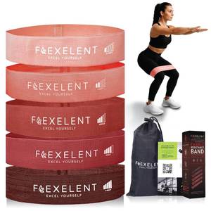 lot 2213 image: Short Fabric Resistance Bands for Working Out, 5 Strength Levels, Red Set