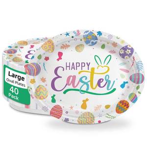 lot 2222 image: VEIZEDD 40 Pcs Easter Oval Plates 12 x 10 Large Disposable Heavy Duty Easter Paper Plates for Easter Day Party Decorations