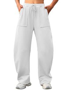 lot 2228 image: ELLEVEN Womens Baggy Barrel Sweatpants Wide Leg Drawstring Elastic Waist Sweat Pants Y2K Cotton Palazzo Loose Trousers Athletic Gym Yoga White Medium