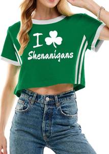 lot 2229 image: St Patricks Day Shirt Women Luck Shamrock Shirts Cute Saint Patricks Day Crop Top Irish Raglan Shirt L