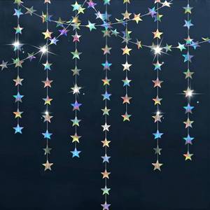 lot 2236 image: Iridescent Star Garland Party Decorations - 78 Feet Iridescent Silver Hanging Stars Decorations, Star Streamers Banner Paper Garland for Birthday Wedding Classroom Christmas