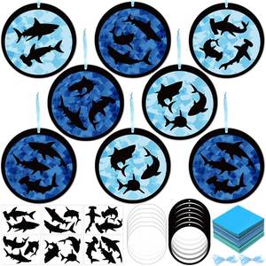 lot 2237 image: Tinlade 24 Set Summer Shark Crafts Under The Sea Shark Tissue Paper Suncatcher Craft Kit DIY Beach Ocean Animal Hanging Ornaments Make Your Own Window Decor Summer Classroom Party Decoration Supplies