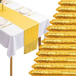 lot 2245 image: 12 Packs 12 X 72 Inch Gold Sequin Table Runner Glitter Dining Table Runner for Birthday Wedding Engagement Bridal Baby Shower Bachelorette Holiday Celebration Party Supplies Decorations (Gold)