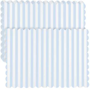 lot 2246 image: Tinlade 100 Pcs Blue Striped Paper Placemats Summer Coastal Scalloped Dusty Blue and White Placemats Disposable Square Striped Place Mats for Wedding Bridal Shower Beach Party Home Table Kitchen Decor