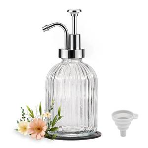lot 2247 image: SheeChung Clear Glass Soap Dispenser, 12 Oz Liquid Hand Soap Dispenser with Pump, Refillable Lotion Dish Soap Dispenser for Kitchen, Stripe Shampoo Bottle, Bathroom Countertop (Silver Pump, 1 Pack)