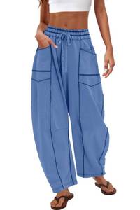 lot 2253 image: Nirovien Womens Barrel Sweatpants High Waisted Wide Leg Sweatpants Drawstring Lounge Baggy Pants Barrel Sweats(Blue,S)