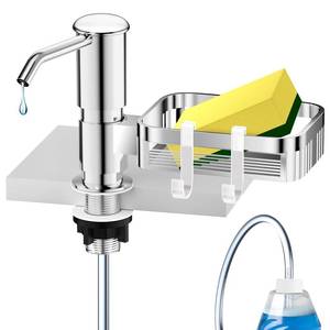 lot 2256 image: Soap Dispenser for Kitchen Sink, Mecyfaty Under Counter Sink Soap Dispenser Pump with 39 Extension Tube Kit, Built in ABS Kitchen Dish Soap Dispensers with Sponge Holder, No More Refills, Chrome