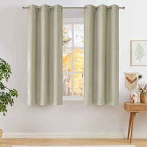 lot 2258 image: NICETOWN Short Faux Linen Beige Blackout Curtains 63 inches Long for Kitchen - Privacy Panels for Living Room Bedroom, Modern Farmhouse Style Easy Care Grommet Top, 2 Panels, W42 by L63