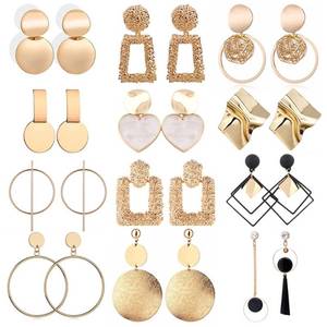 lot 2266 image: Hunxuo 12 Pairs Statement Dangle Earrings Set for Adults, Stylish Gold Geometric Bar Drop Earrings Birthday Party Jewelry Gifts for Women, Style 1