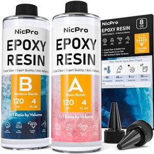 lot 2267 image: Nicpro 8 Ounce Crystal Clear Epoxy Resin Kit, Food Safe DIY Starter Epoxy Resin for Art Craft, Canvas Painting, Molds Pigment Jewelry Making, Resin Coating and Casting
