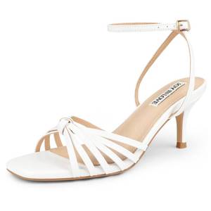 lot 2277 image: JOY IN LOVE Womens Kitten Low Strappy Heels Ankle Strap Heeled Sandals White Matte US8