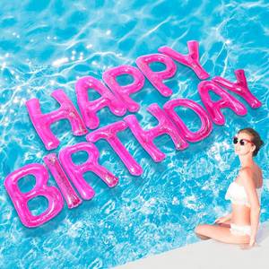 lot 2296 image: Shappy Hot Pink Happy Birthday Pool Large Floating Letter Balloons with Adhesive Dots Inflatable Pool Decorations for Summer Birthday Party (20,Sequins)