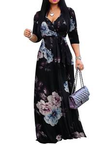 lot 2297 image: Yajedo Womens Casual V-Neck 34 Sleeve Plus Size Summer Beach Wedding Long Maxi Dress with Pockets XL