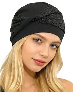 lot 2298 image: ORKSEA Chemo Headwear for Women Knot Beanies with Stretch Elastic Turbans Soft Cancer Hats Head Coverings Scarf Headwraps Black
