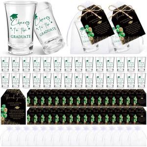 lot 4355 image: Maxcheck 50 Sets Graduation Party Favors for Guests Cheers to the Graduate Acrylic Shot Glasses with Thank You Cards and Organza Bags Graduation Gifts for Teacher Classmates Family (Green)
