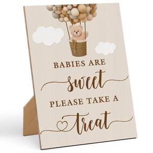 lot 4362 image: Babies are Sweet Take a Treat Sign Baby Shower Sign-8�11 Inches, Little Bear Wooden Signs, Gender Neutral Tabletop Decor for Gender Reveal Party, Baby Shower Party Favors Supplies Decoration-LA85