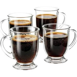 lot 5273 image: Set of 4 Clear Glass Coffee Mugs,16 OZ Large Beer Cups,Diner Coffee Cup with Handle Bottom is Circular Mug for Men and Women for Hot Beverages,Tea, Cappuccino, Latte, Espresso, Juice Mothers Gifts