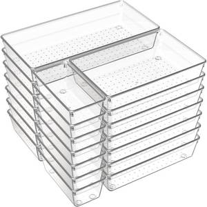lot 5276 image: Criusia 21 Pack Large Clear Plastic Drawer Organizer Trays  BPA-Free Acrylic Organizer Bins for Large Kitchen Utensils, Bathroom, Makeup, Jewelries, Office Desk, School Supplies, Perfume