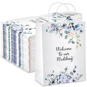 lot 5289 image: Kolldenn 50 Pcs Welcome to Our Wedding Gift Bags for Hotel Guests Bulk, Paper Wedding Welcome Bags with Handles for Bridal Shower Gifts Engagement Party Favors (Blue,Floral)