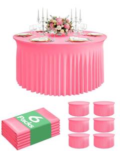 lot 5290 image: 6 Pack Spandex Table Cover Skirts for 60 inch Round Tables, Pink Stretch Table Cloths with Floor-Length Ruffle, Elastic Fitted Skirted Tablecloth for Elegant Wedding Banquet Party Buffet Decoration