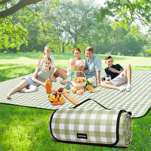 lot 5300 image: Picnic Blankets Outdoor Blanket, 80x80 Extra Large Beach Blanket Waterproof Sandproof Foldable & Machine Washable, Vintage Gingham Grass Lawn Park Blankets for Family Camping Party Music Festival