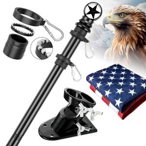 lot 5301 image: American Flag with Pole Kit - 5ft Heavy Duty Stainless Steel Flagpole for Outside House,3x5 Embroidered US Flags,Tangle-Free Outdoor, Metal Holder Mount Bracket for Residential Porch,Wall -Black