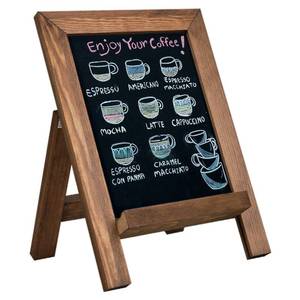 lot 5302 image: Magnetic Desktop Chalkboard, 13 x 17 Small Chalk Board with Bracket, Walnut Brown Framed Blackboard (BN-3343)