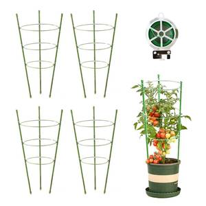 lot 5304 image: Kgozwon 4 Pack Tomato Cage Plant Support Cages for Garden, 18 inches Trellis for Climbing Plants, Upgrade Garden Plant Stakes with Adjustable Ring, Tomato Rings for Support, with Twist Tie