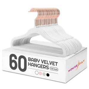 lot 5312 image: HOUSE DAY Velvet Baby Hangers for Closet, Kids Hangers Velvet 60 Pack, Non Slip Toddler Hanger 11.8 Inch, Durable Childrens Hanger for Newborn Baby Clothes- White