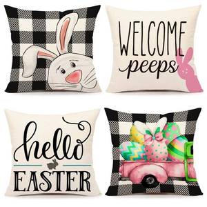 lot 6159 image: 4TH Emotion Easter Pillow Covers 18x18 Set of 4 Easter Decorations for Spring Farmhouse Pillows Easter Decorative Throw Pillows Buffalo Plaid Bunny Eggs Throw Cushion Case for Home Decor TH086-18