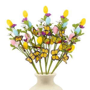 lot 6177 image: IDEAKIT 5Pcs Easter Stems Decorations with Butterflies, 19.5 Artificial Spring Floral Picks with Colorful Eggs & Flowers, Easter Tree Spray Branches for Vase Filler Centerpiece, Home Party D�cor