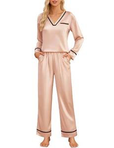 lot 6180 image: Blooming Jelly Womens Pajamas Set 2 Piece Lounge Set Satin Cute Pj Silk Christmas Pajamas Fall Sleepwear (L, Beige)