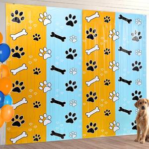 lot 6191 image: 2 Pack Blue Orange Party Decorations Dog Paw Party Curtains Paw Birthday Supplies Blue Dog Backdrops Banner Tinsel Streamers Photo Props for Kids Baby Shower Animal Supplies 3.3x6.6ft