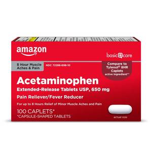 lot 6211 image: Amazon Basic Care Acetaminophen Extended-Release Tablets, 650 mg, Pain Reliever, Fever Reducer, 8 Hour Relief, 100 Count