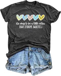 lot 6214 image: Down Syndrome Awareness Shirts Women Its Okay to Be A Little Extra Down Syndrome Shirt Inspirational Saying Tee Tops Grey size L
