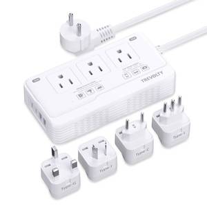lot 6255 image: 2000W Voltage Converter US to Europe for Hair Dryer, 220V to 110V Converter for European Travel Plug Adapter with 3 AC 2 USBC 2 USBA Ports, Travel Essential with EU UK IT AU Plug (White)